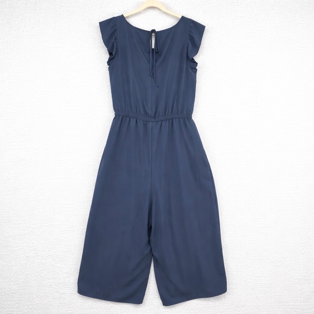 LOFT Outlet‎ Navy Blue Flutter Sleeve Wide Leg Cropped Jumpsuit 10P Petite - Picture 2 of 9
